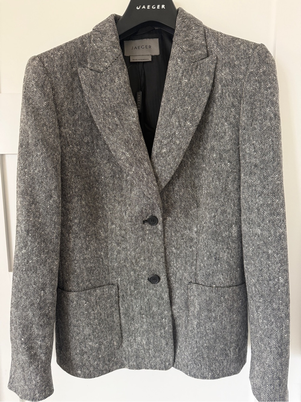 Jaeger Virgin Wool Angora Tweed Blazer Jacket US 8 Gray